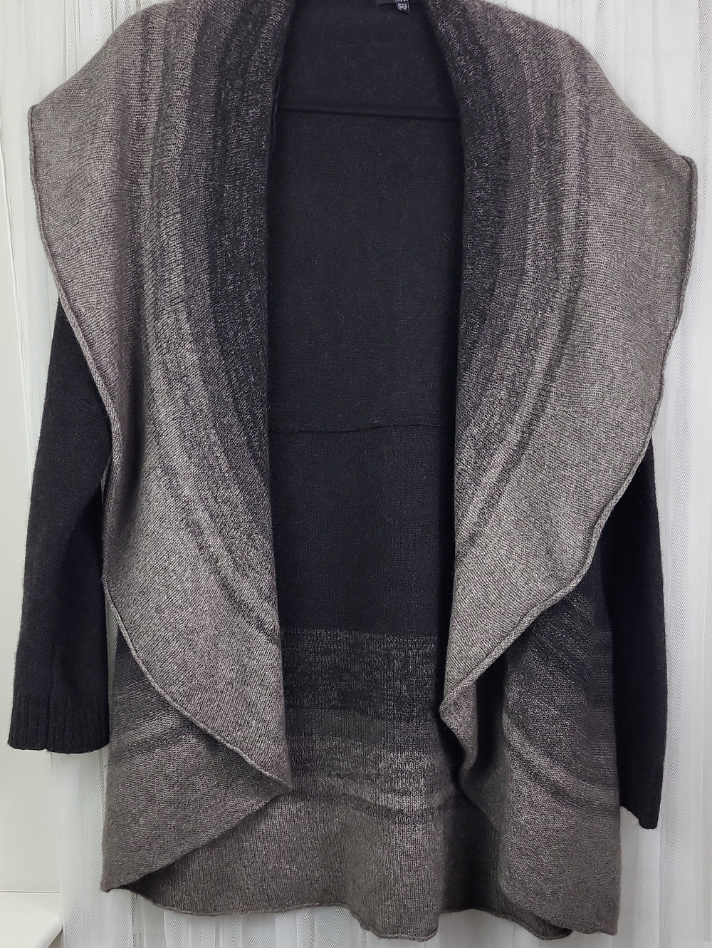 Eileen Fisher Black and Gray Ombre Open-Front Cardigan. Size 2X
